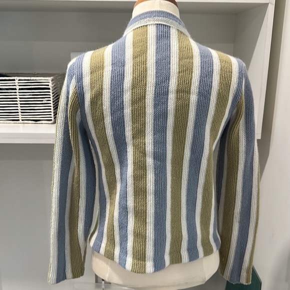 Vintage cardigan sweater, no tags, striped blue and green - Picture 6 of 8